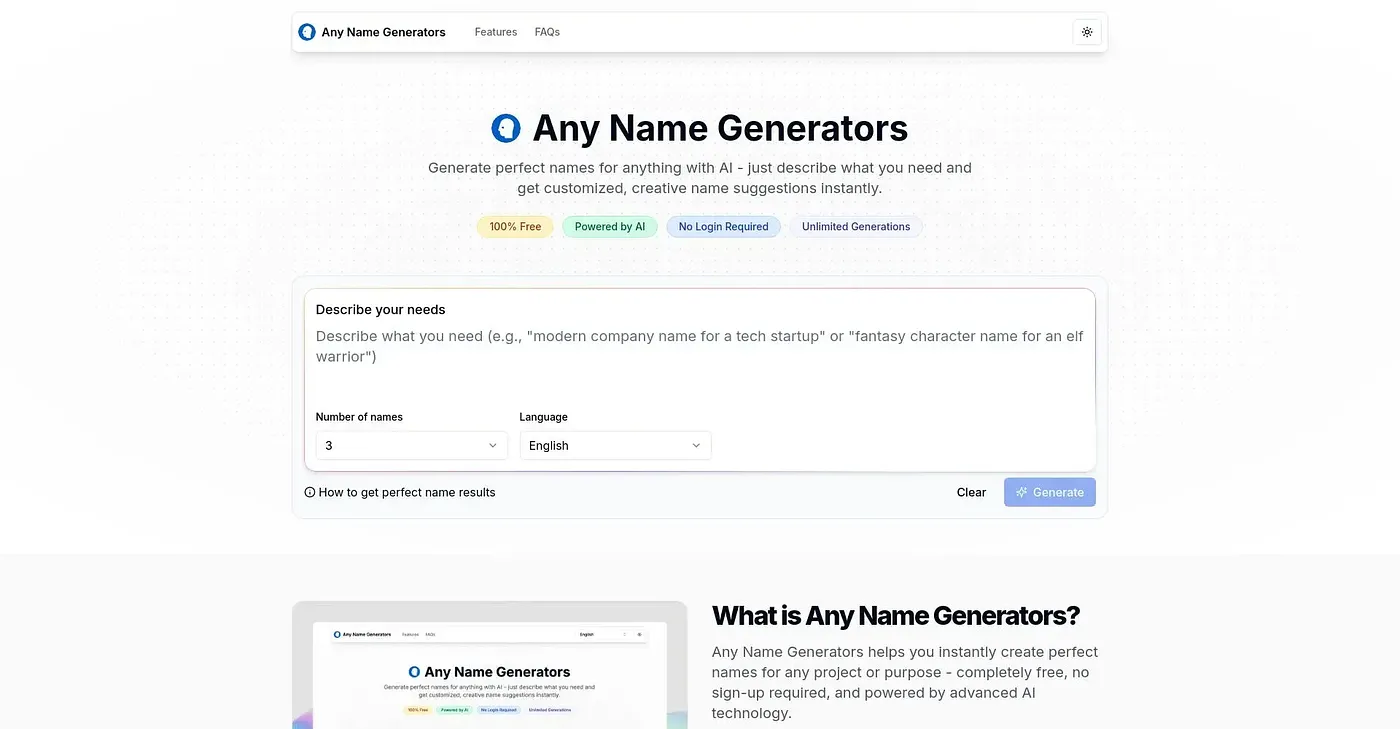Screenshot of Any Name Generators