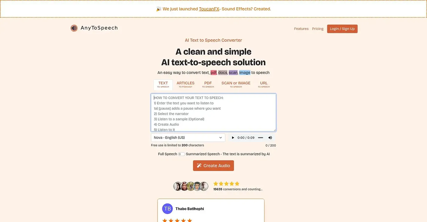 Screenshot of Any To Speech