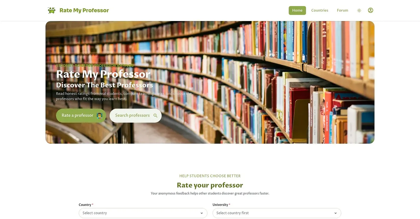 Screenshot of Rate My Professor