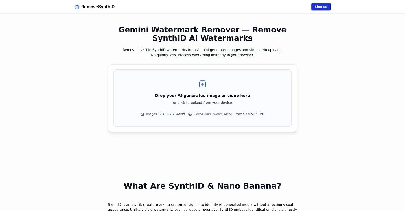 Screenshot of RemoveSynthID