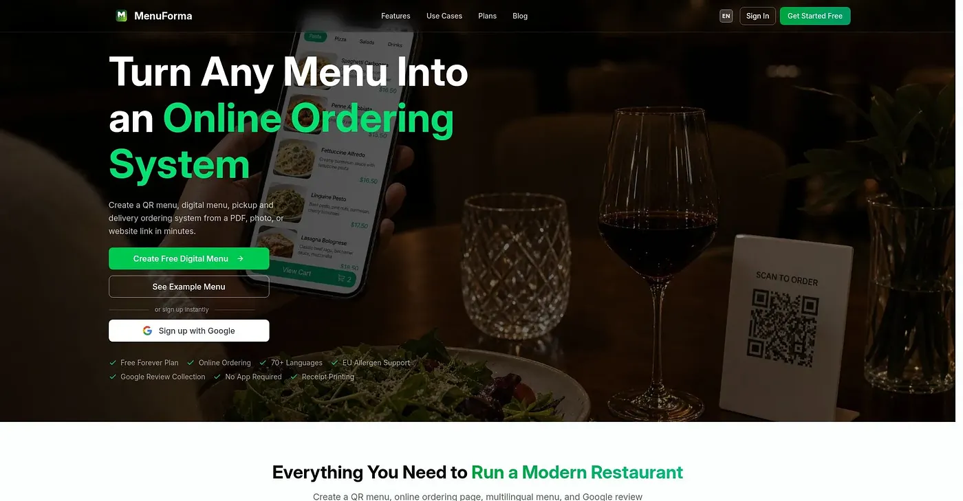 Screenshot of Menuforma