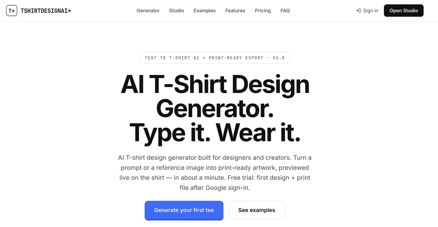 Screenshot of T Shirt Design AI