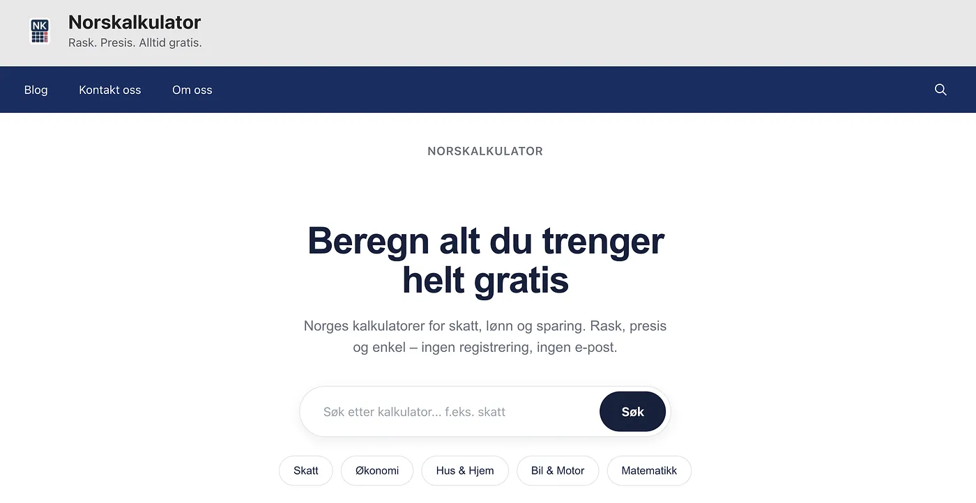 Screenshot of Norskalkulator
