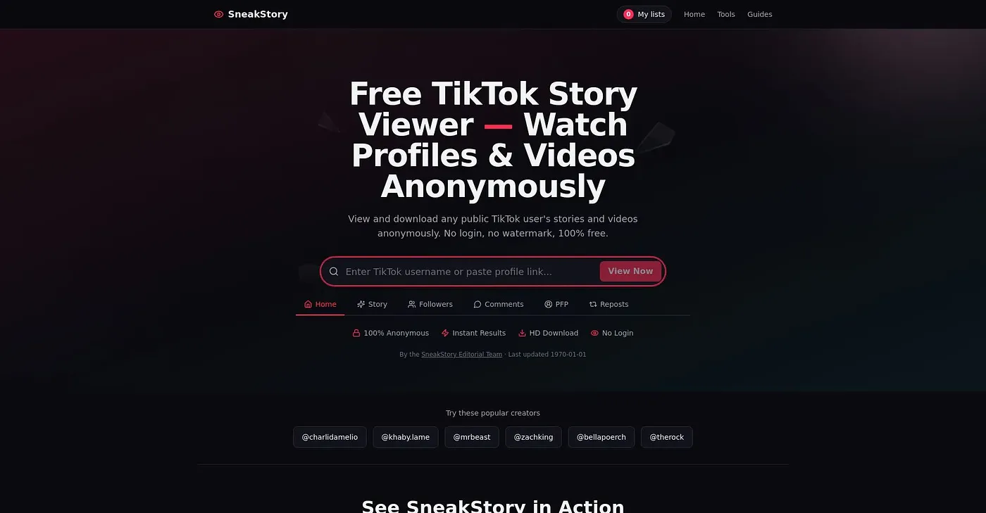 Screenshot of SneakStory