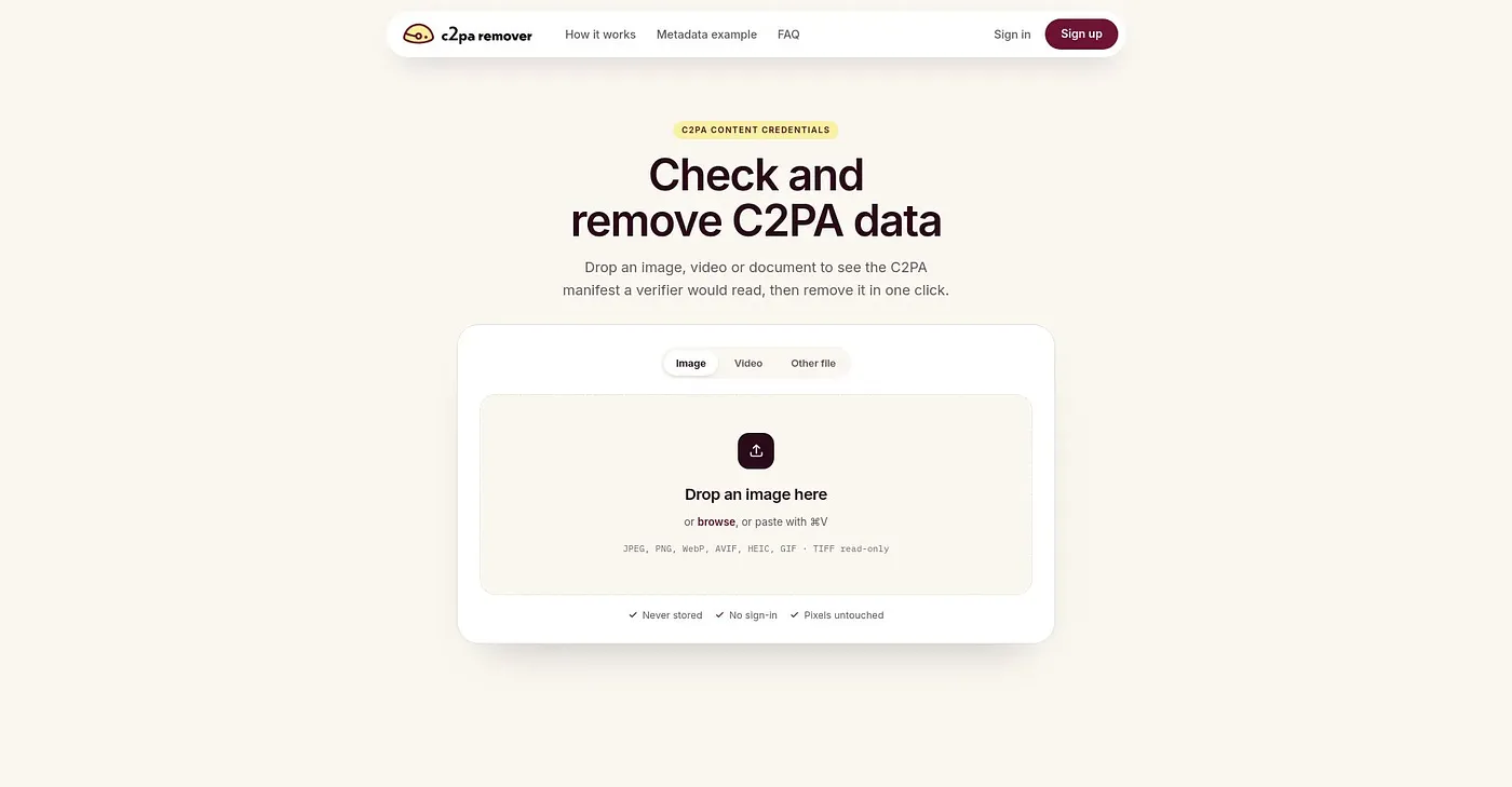 Screenshot of C2PA Remover