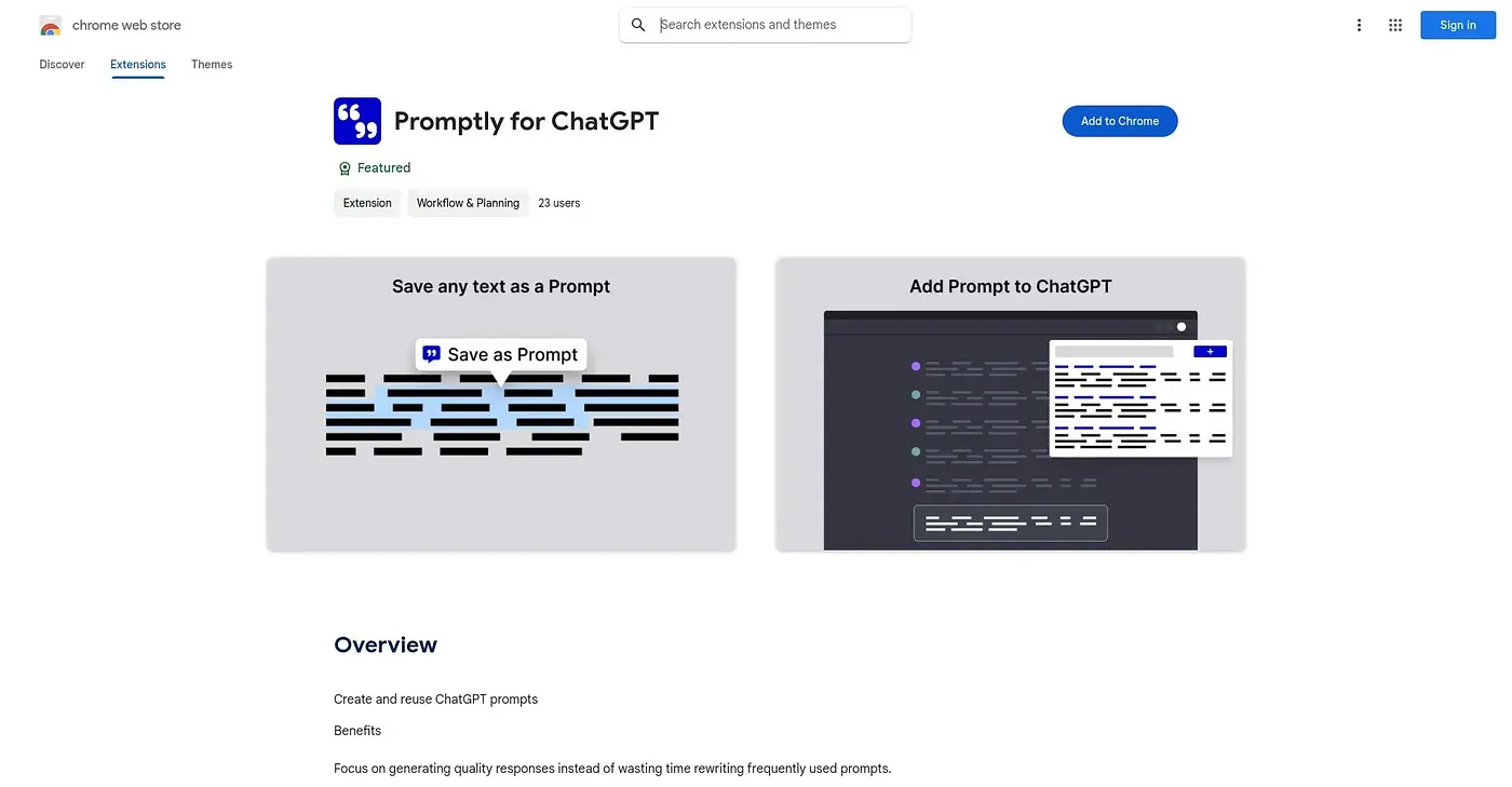 Screenshot of Promptly for ChatGPT