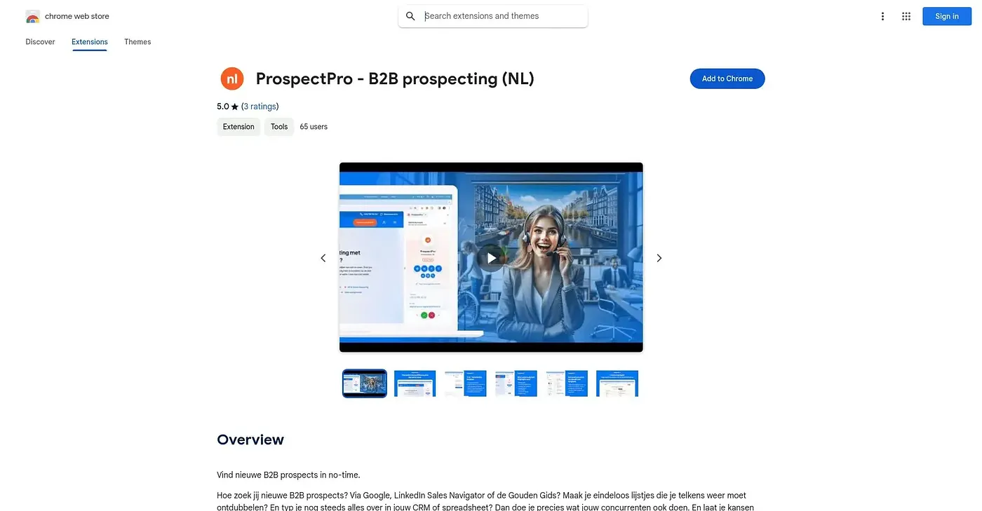 Screenshot of ProspectPro B2B Prospecti Chrome Extension