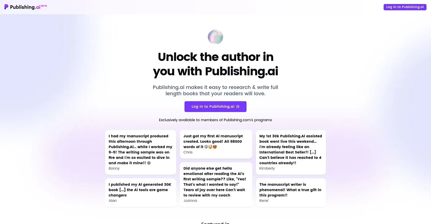 Screenshot of Publishing AI