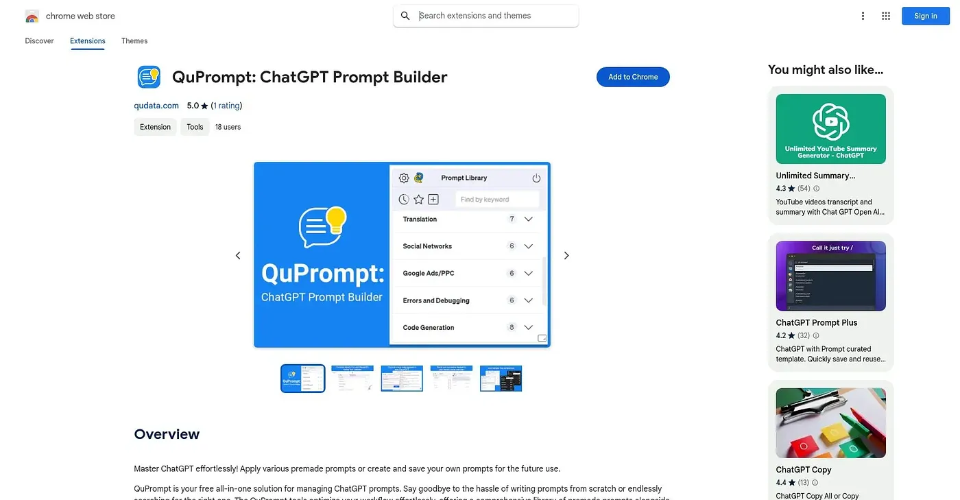 Screenshot of QPrompt - Chrome Extension