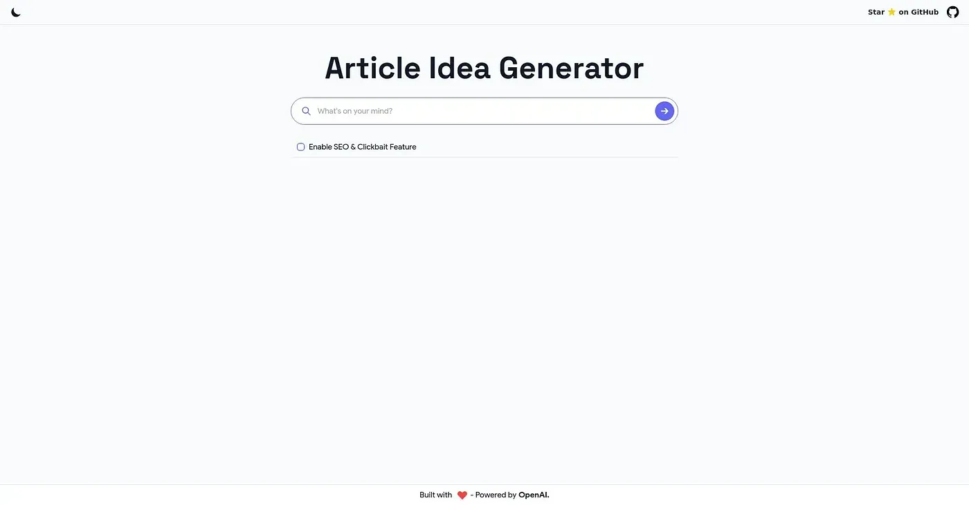Screenshot of Article Idea Generator