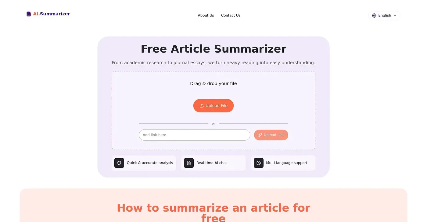 Screenshot of Article Summarizer