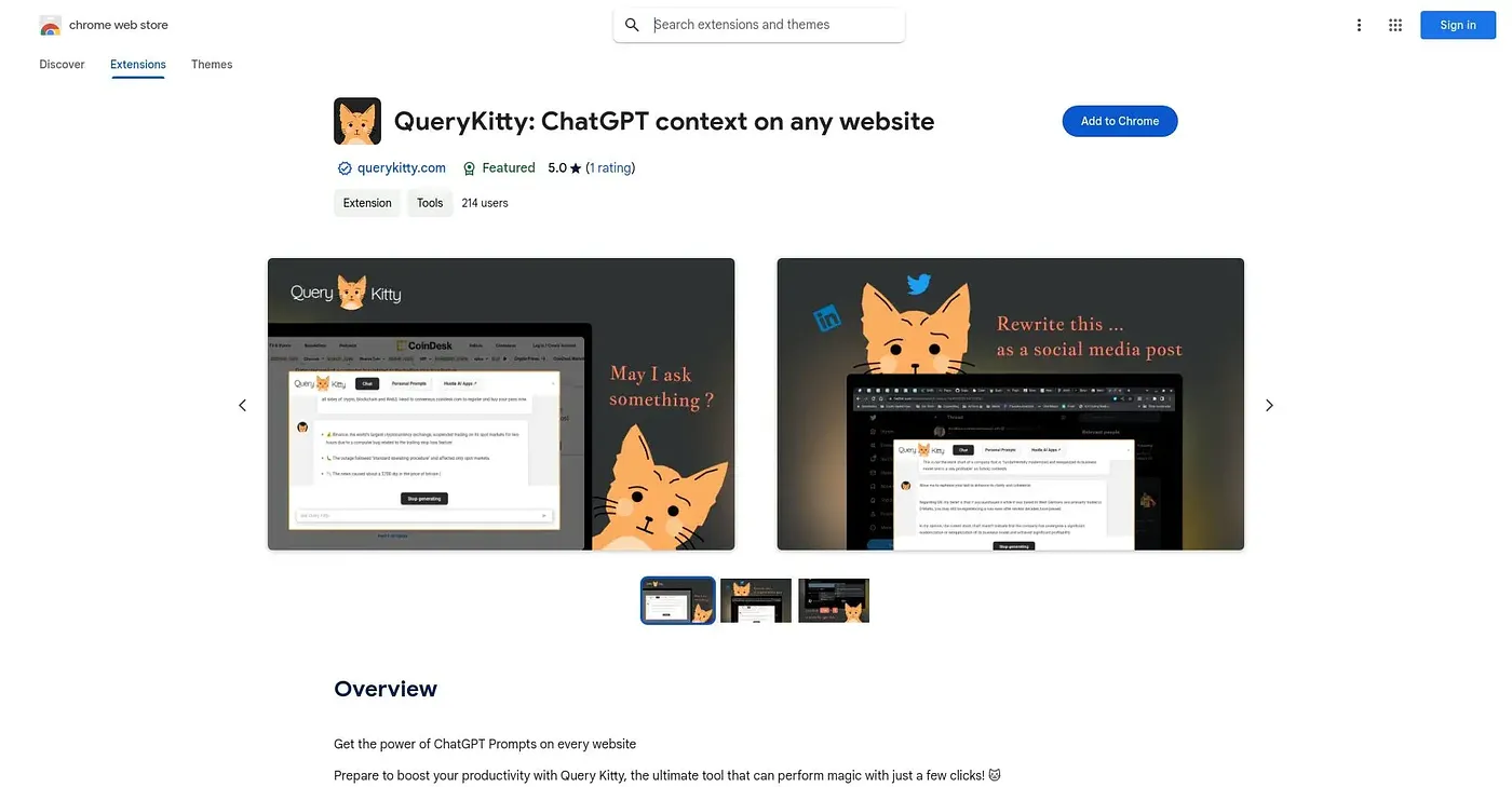Screenshot of QueryKitty ChatGPT Context Chrome Extension