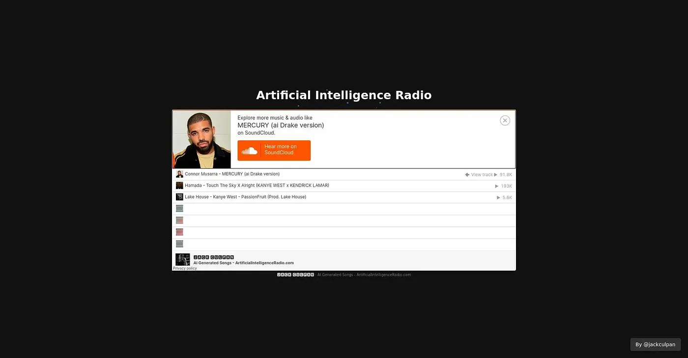 Screenshot of Artificial Intelligence Radio