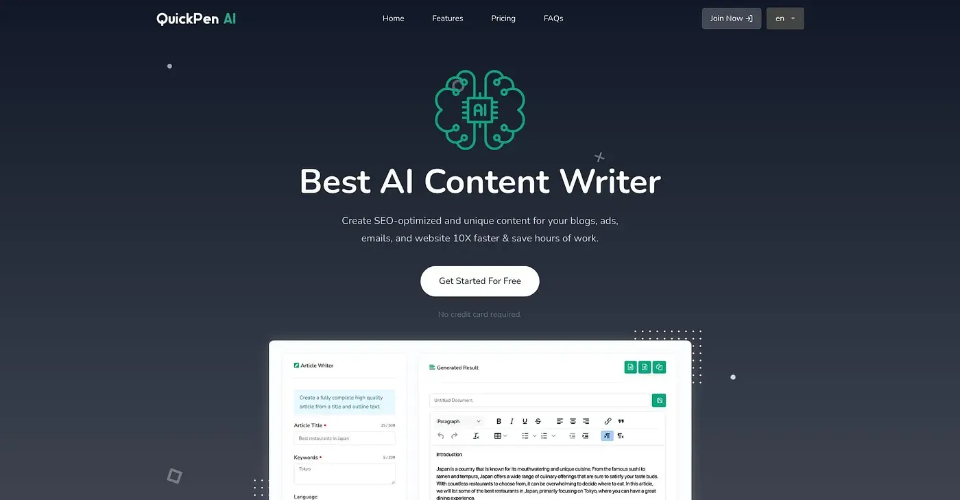 Screenshot of Quick Pen AI