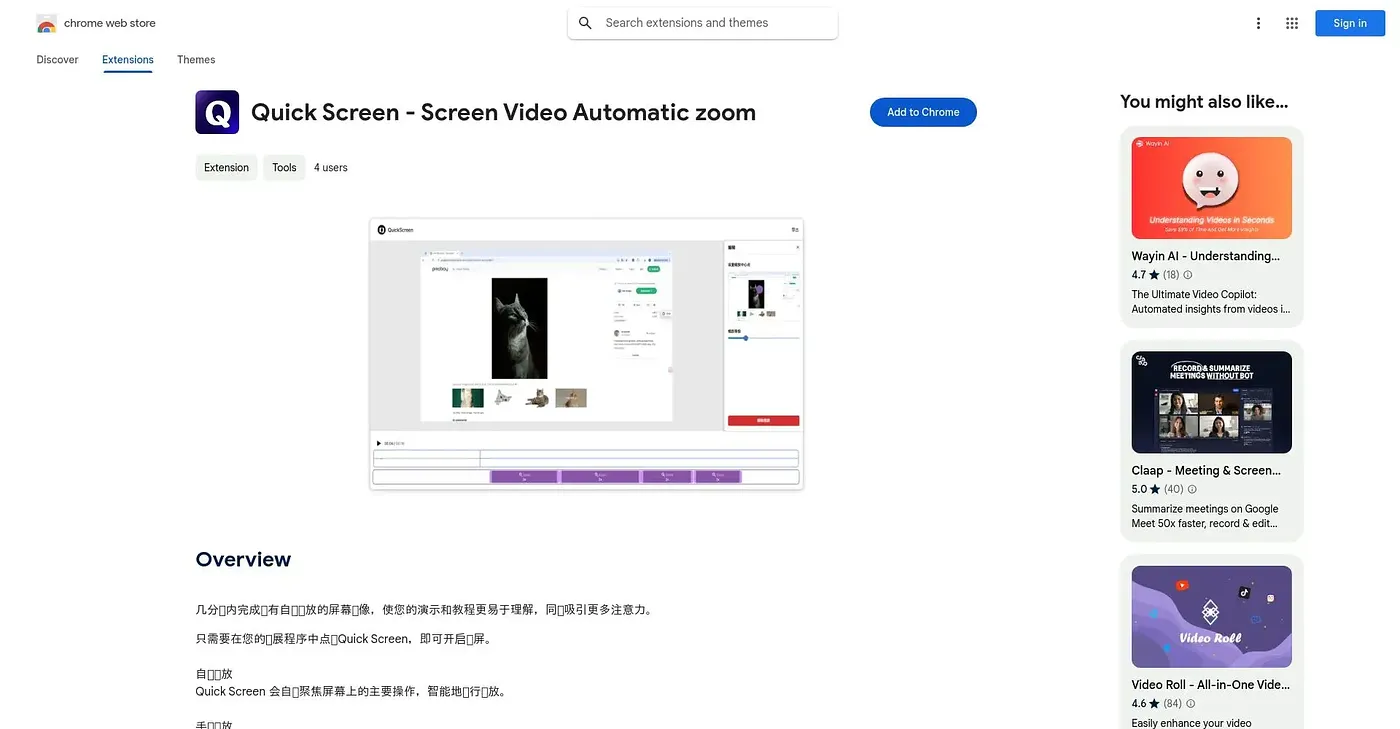 Screenshot of Quick Screen Screen Video Chrome Extension