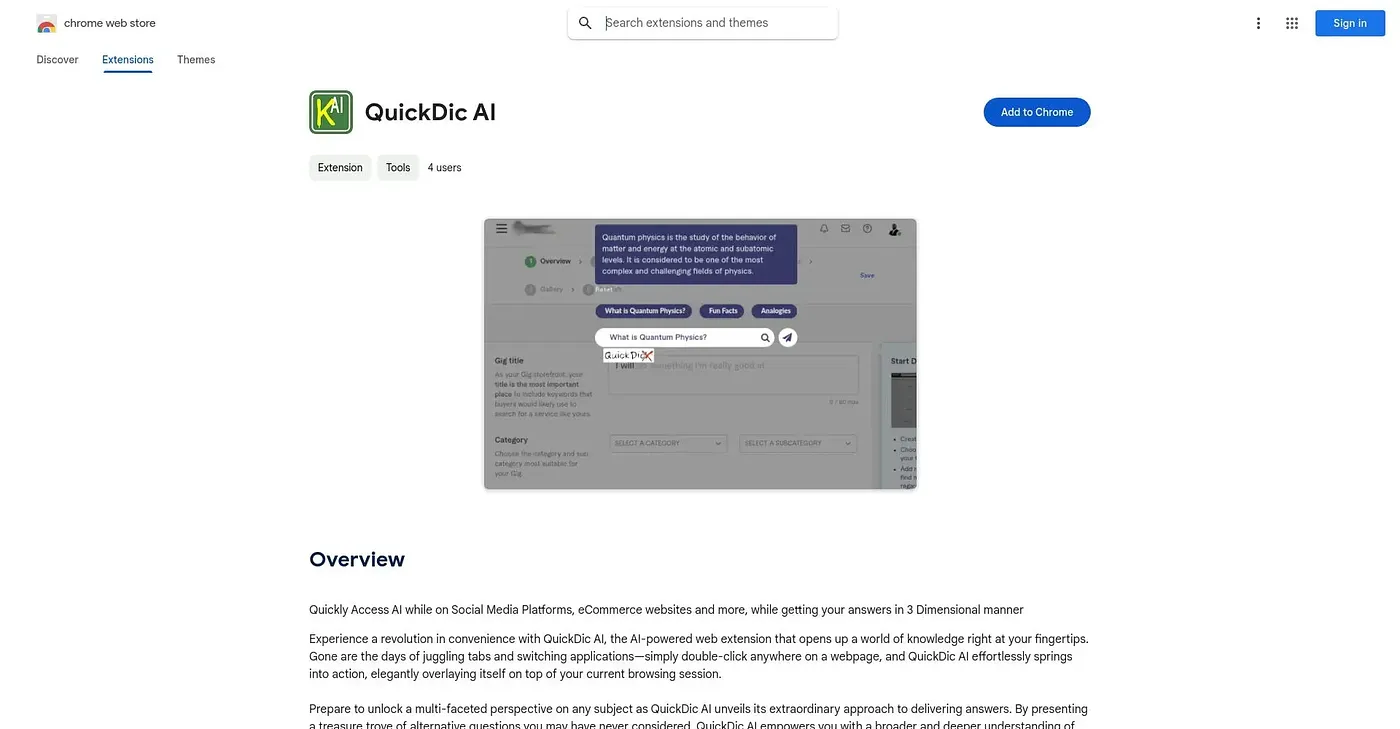 Screenshot of QuickDic AI Chrome Extension
