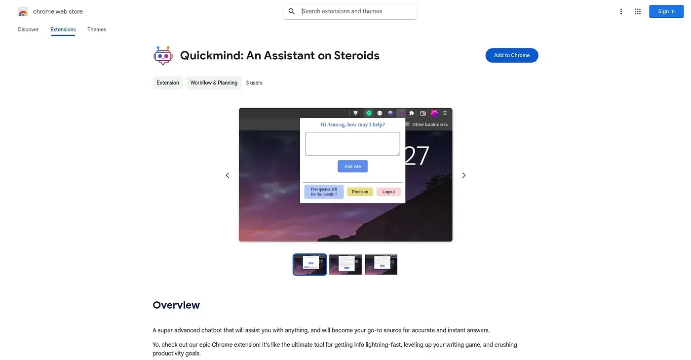 Screenshot of QuickMind - Chrome Extension
