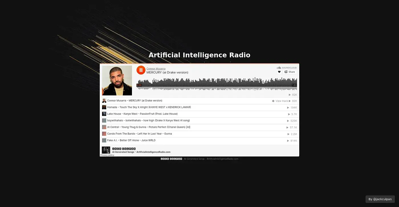 Screenshot of Artificial Intelligence Radio