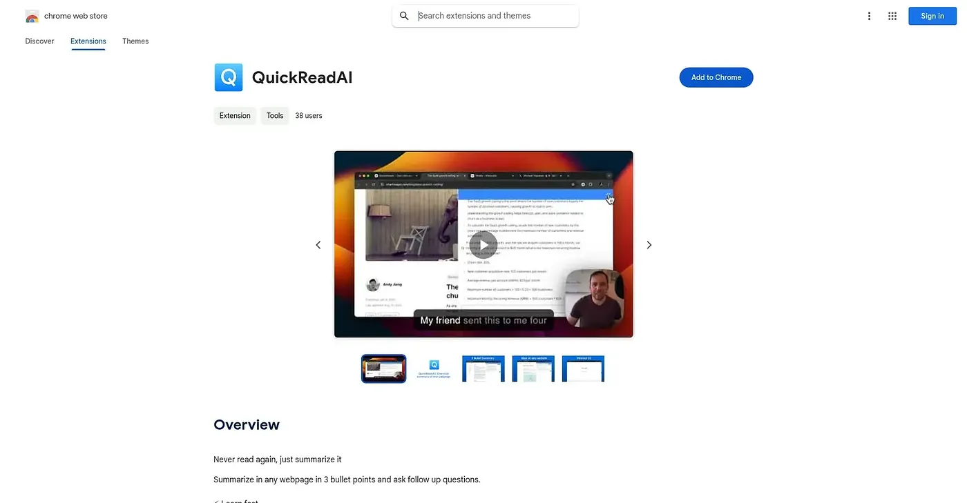 Screenshot of QuickReadAI Extension