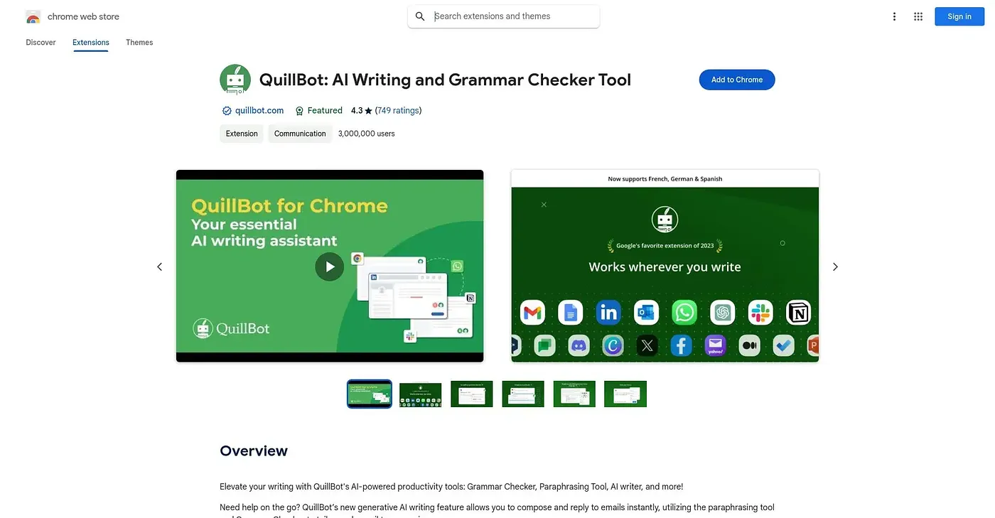 Screenshot of QuillBot AI Writing and G Chrome Extension