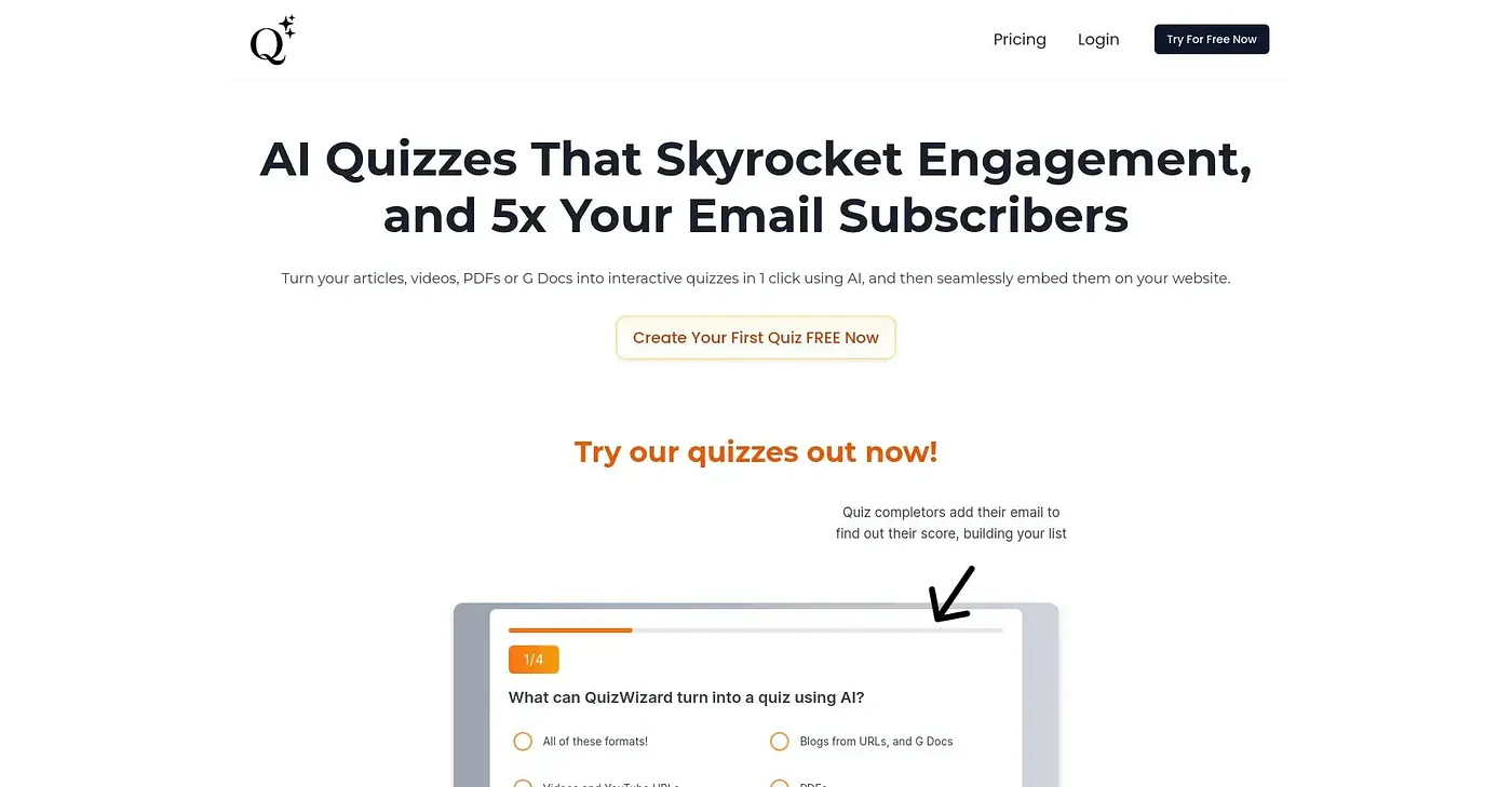 Screenshot of Quiz Wizard AI