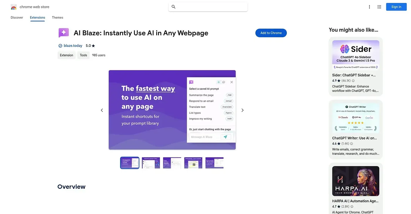 Screenshot of AI Blaze