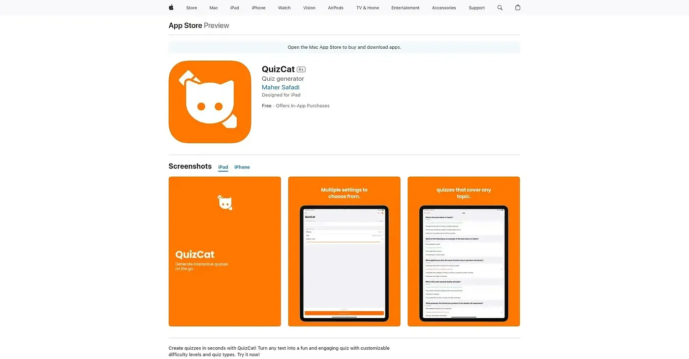 Screenshot of QuizCat