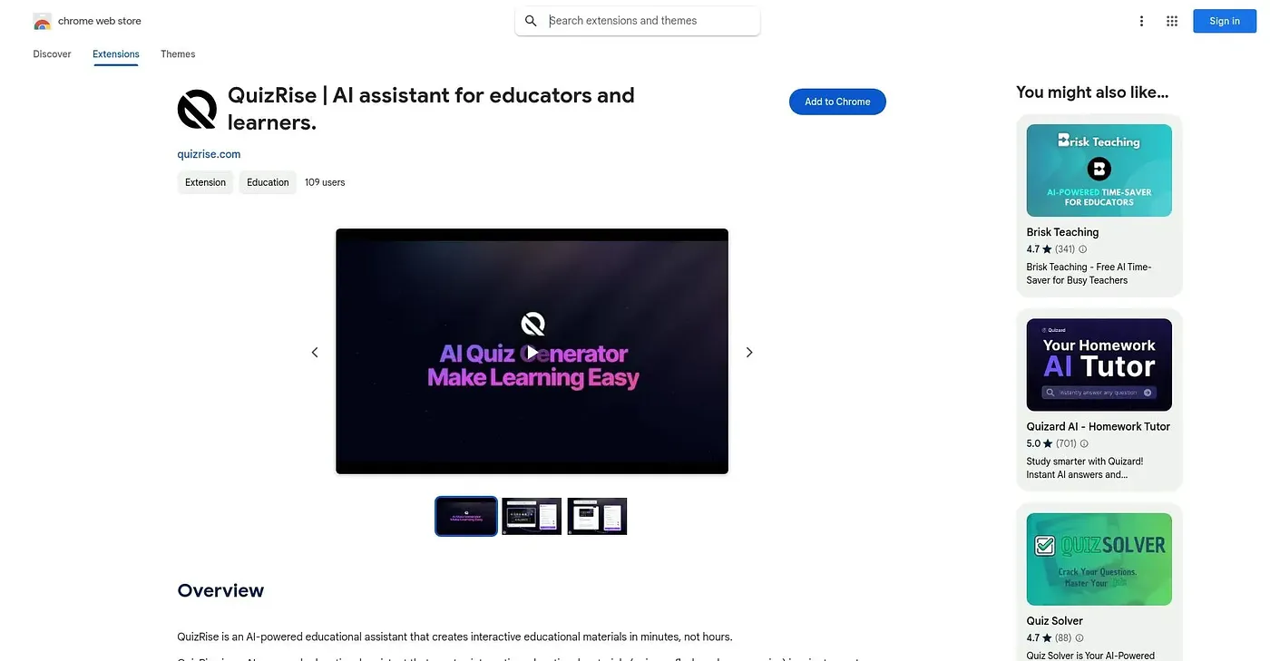 Screenshot of QuizRise AI Assistant - Chrome Extension