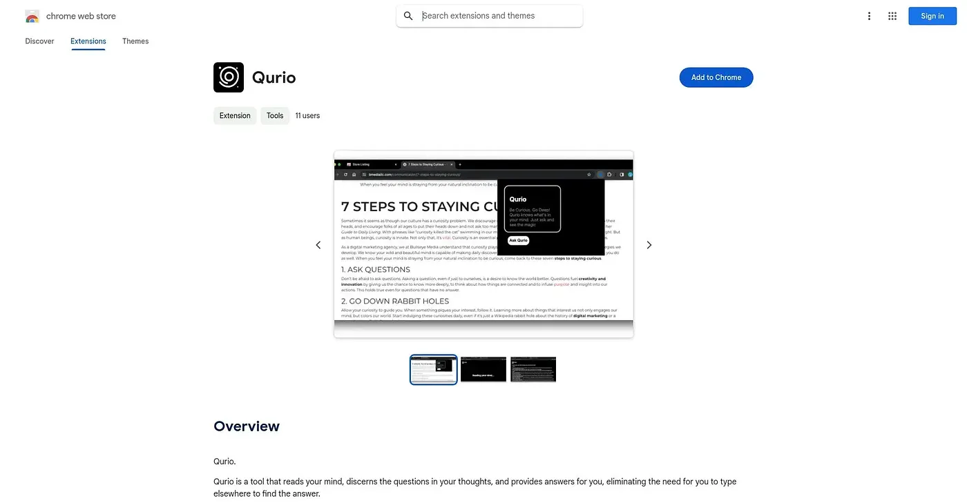 Screenshot of Qurio Chrome Extension