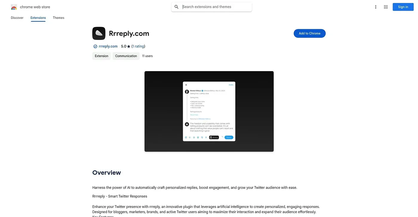 Screenshot of RRReply Chrome Extension