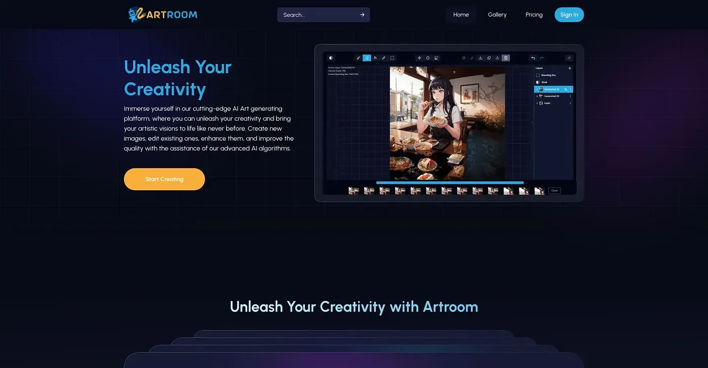 Screenshot of Artroom AI