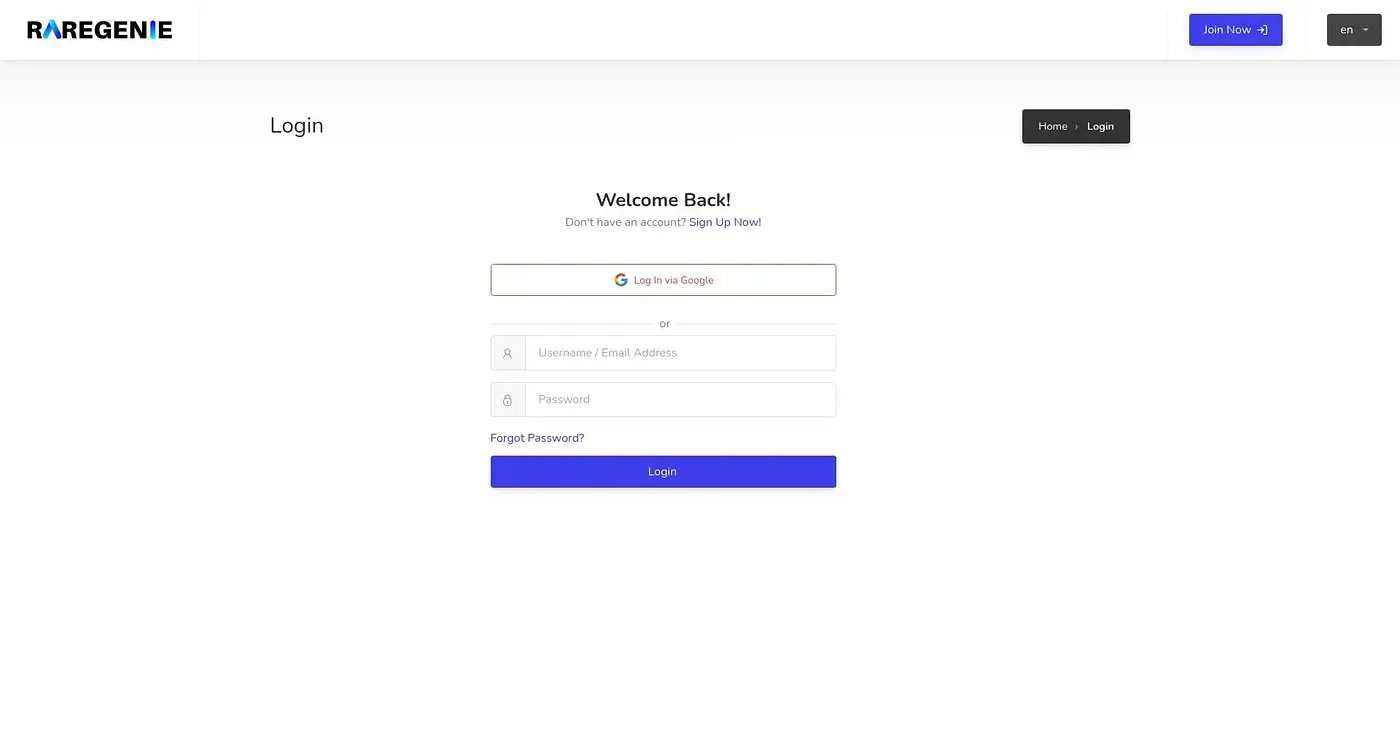 Screenshot of Rare Genie AI