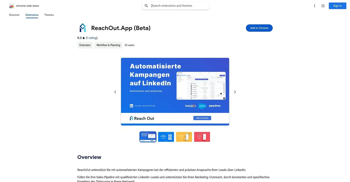 Screenshot of ReachOut Chrome Extension