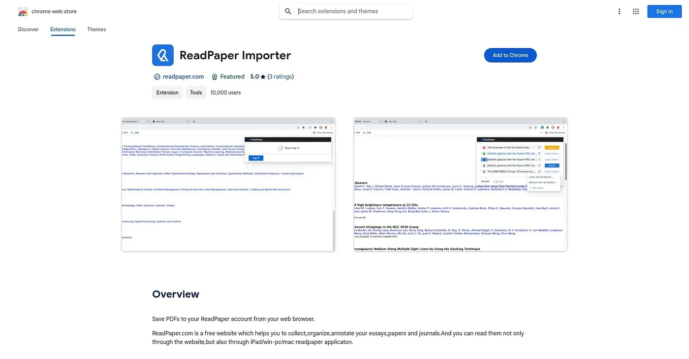 Screenshot of ReadPaper Importer Chrome Extension