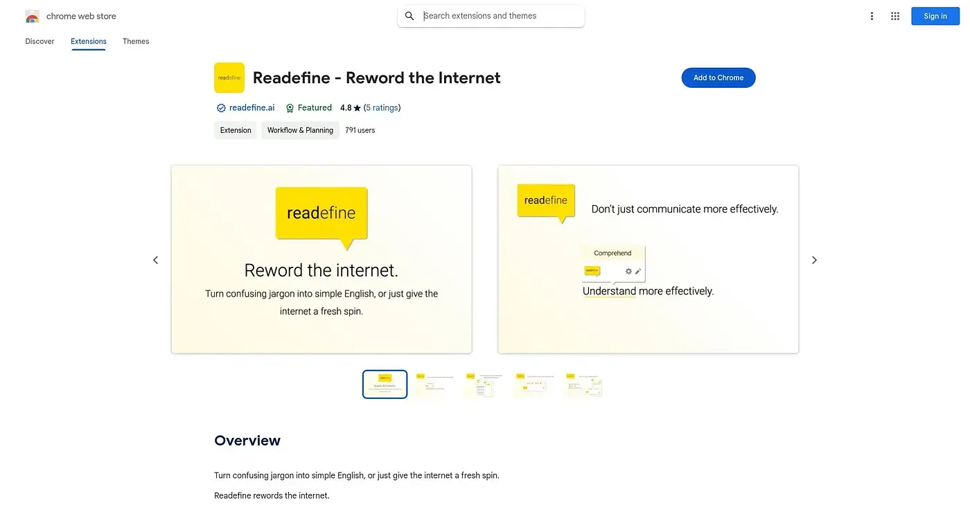 Screenshot of Readefine - Chrome Extension