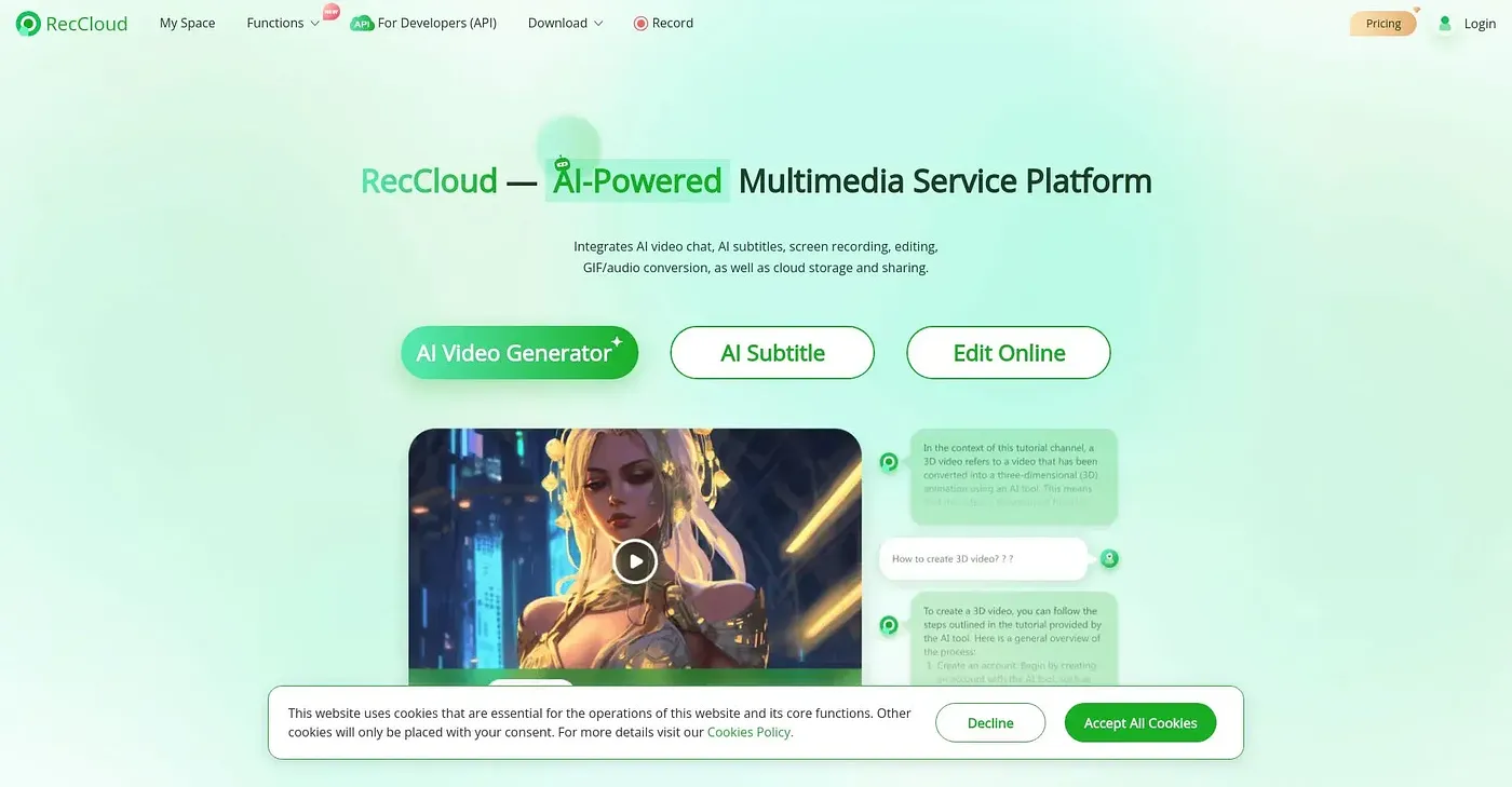 Screenshot of RecCloud