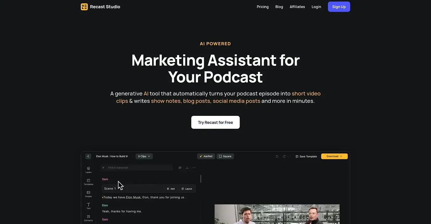 Screenshot of Recast Studio