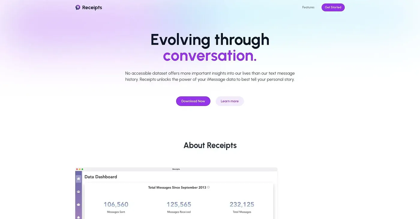 Screenshot of Receipts