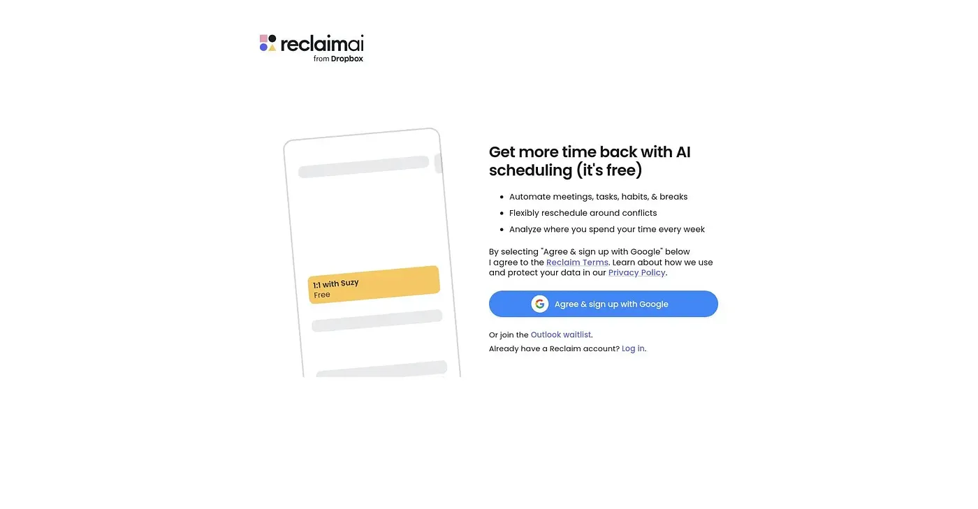 Screenshot of Reclaim