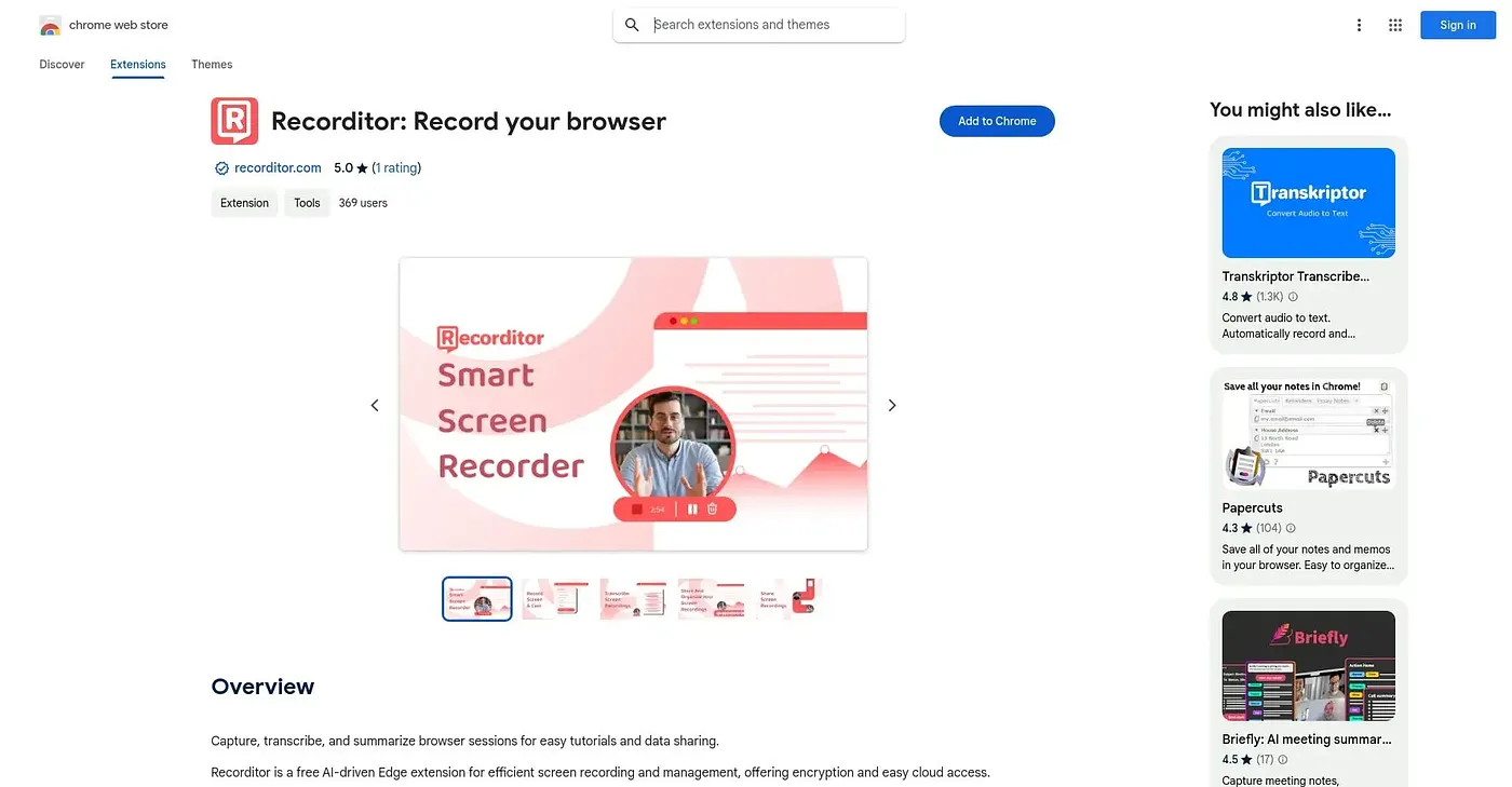 Screenshot of Recorditor Extension