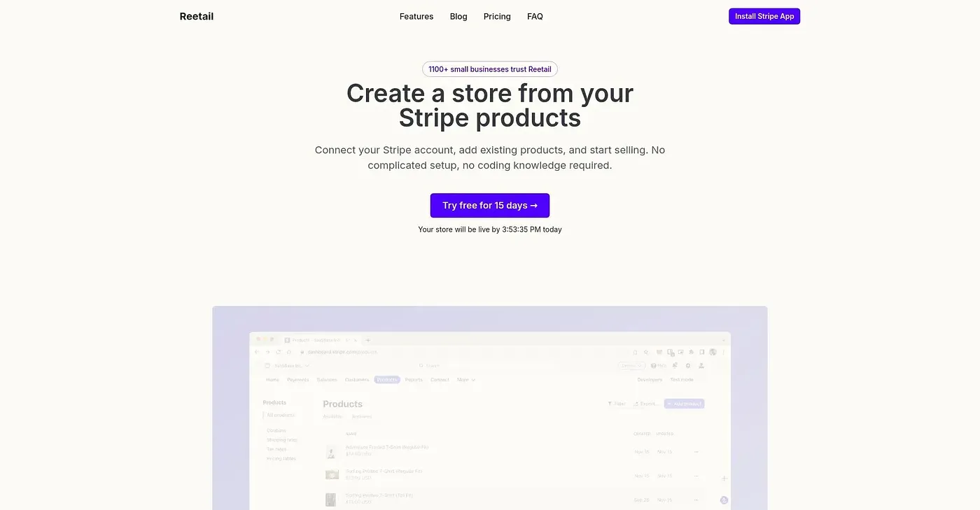 Screenshot of Reetail Store