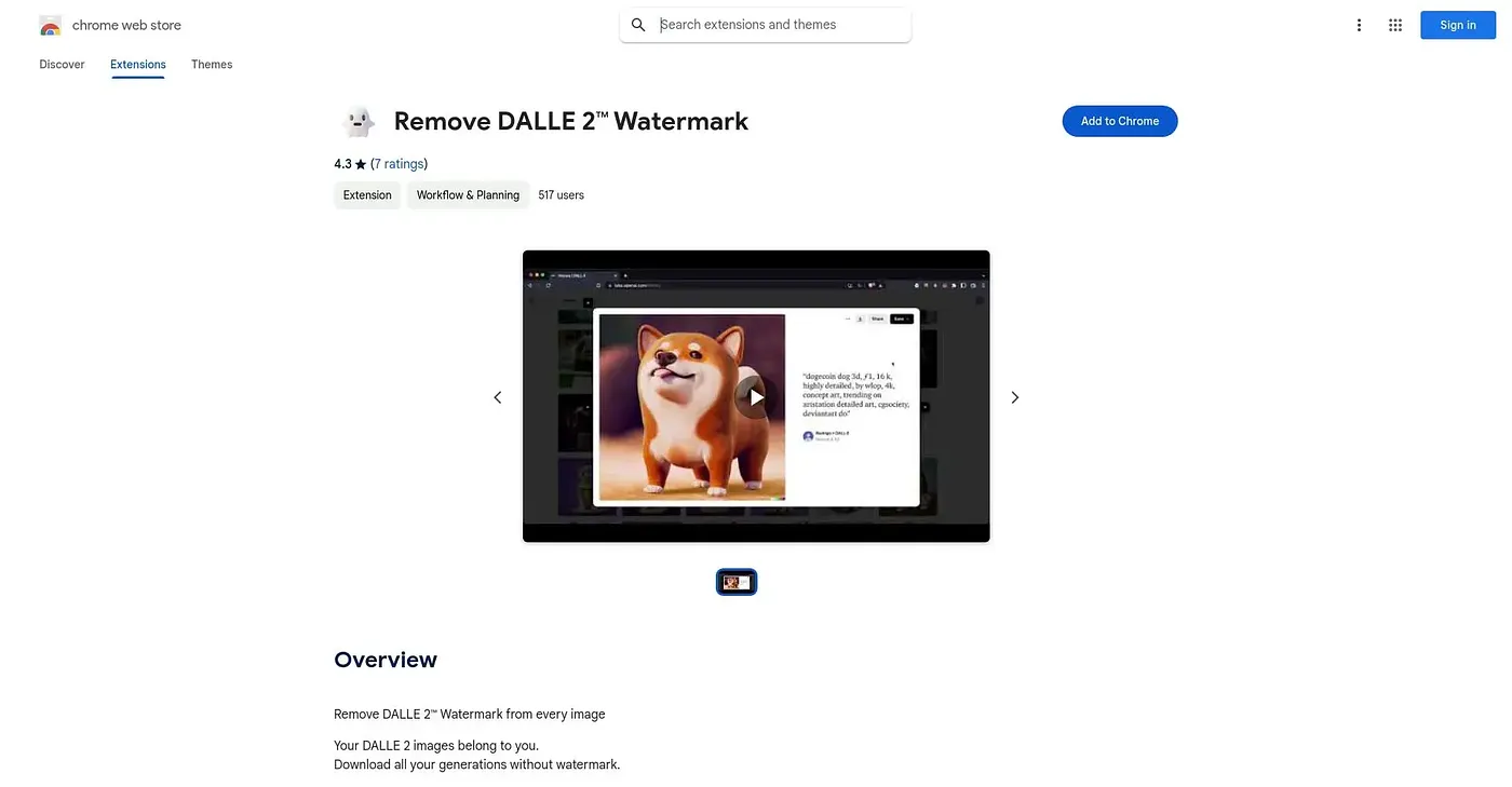 Screenshot of Remove DALLE 2™ Watermark Chrome Extension