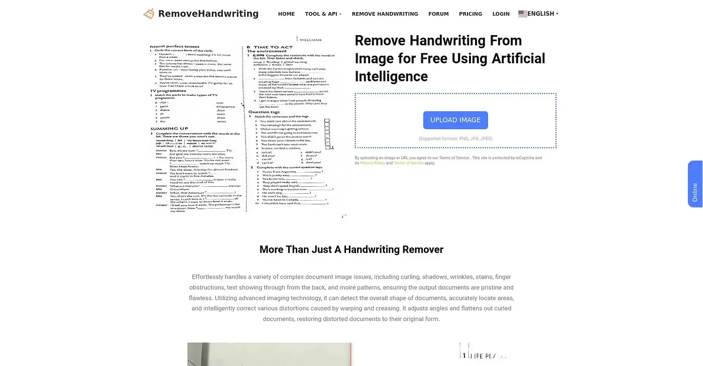 Screenshot of Remove Handwriting