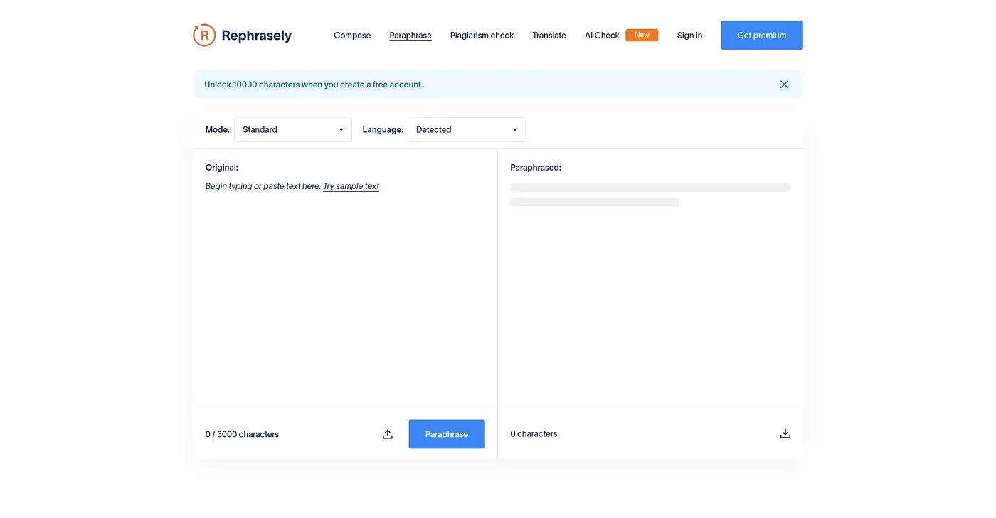 Screenshot of Rephrasely