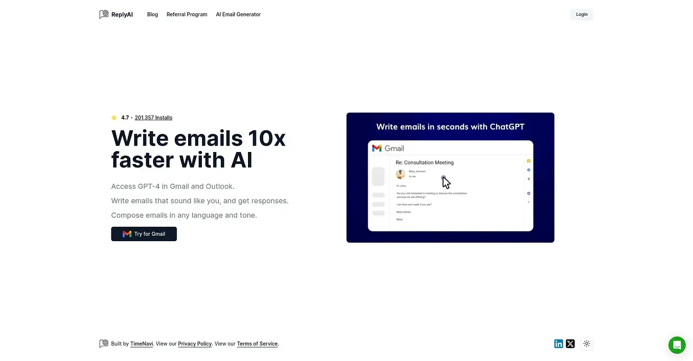 Screenshot of Reply AI