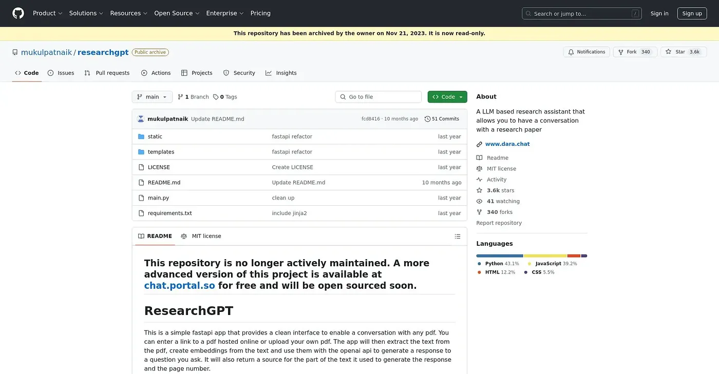Screenshot of ResearchGPT