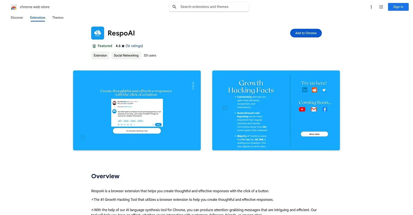 Screenshot of RespoAI Chrome Extension