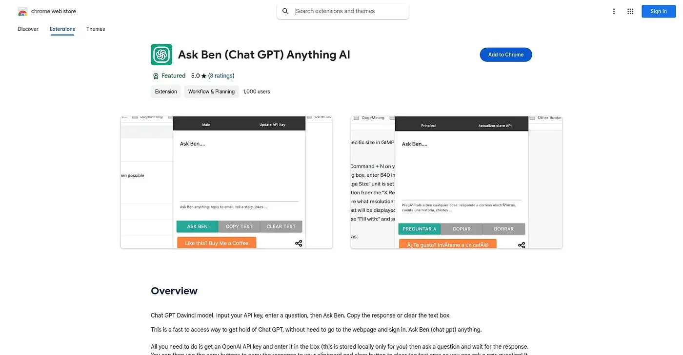 Screenshot of Ask Ben - Chrome Extension