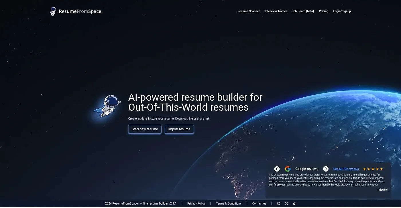 Screenshot of Resume From Space