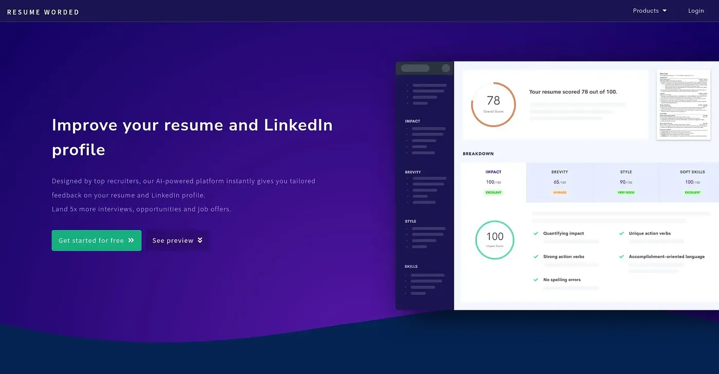 Screenshot of Resume Worded